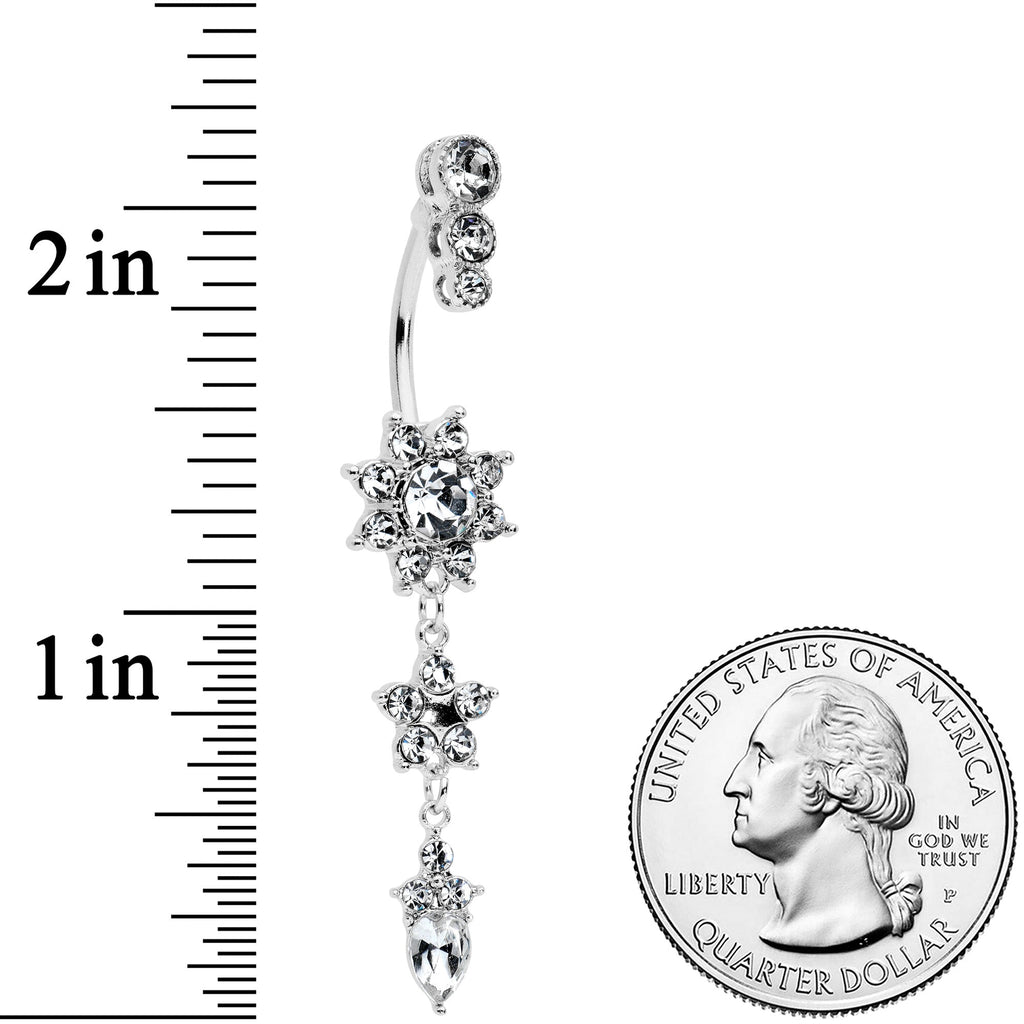 Clear Gem Triple Top Double Flower Drop Dangle Belly Ring