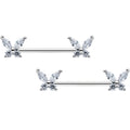 14G 9/16 Clear CZ Gem Butterflies Barbell Nipple Ring Set