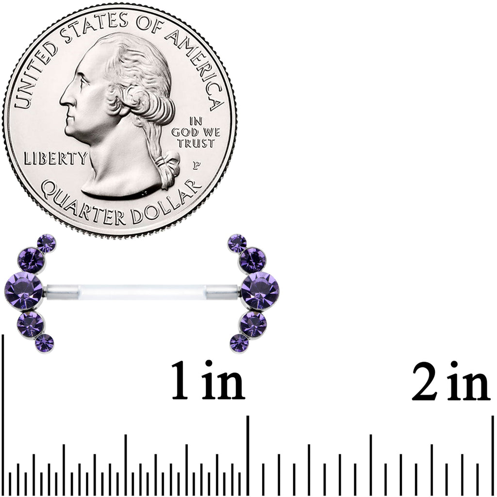 14G 13/16 Purple Gem Bioplast Simple Curve Nipple Ring Set