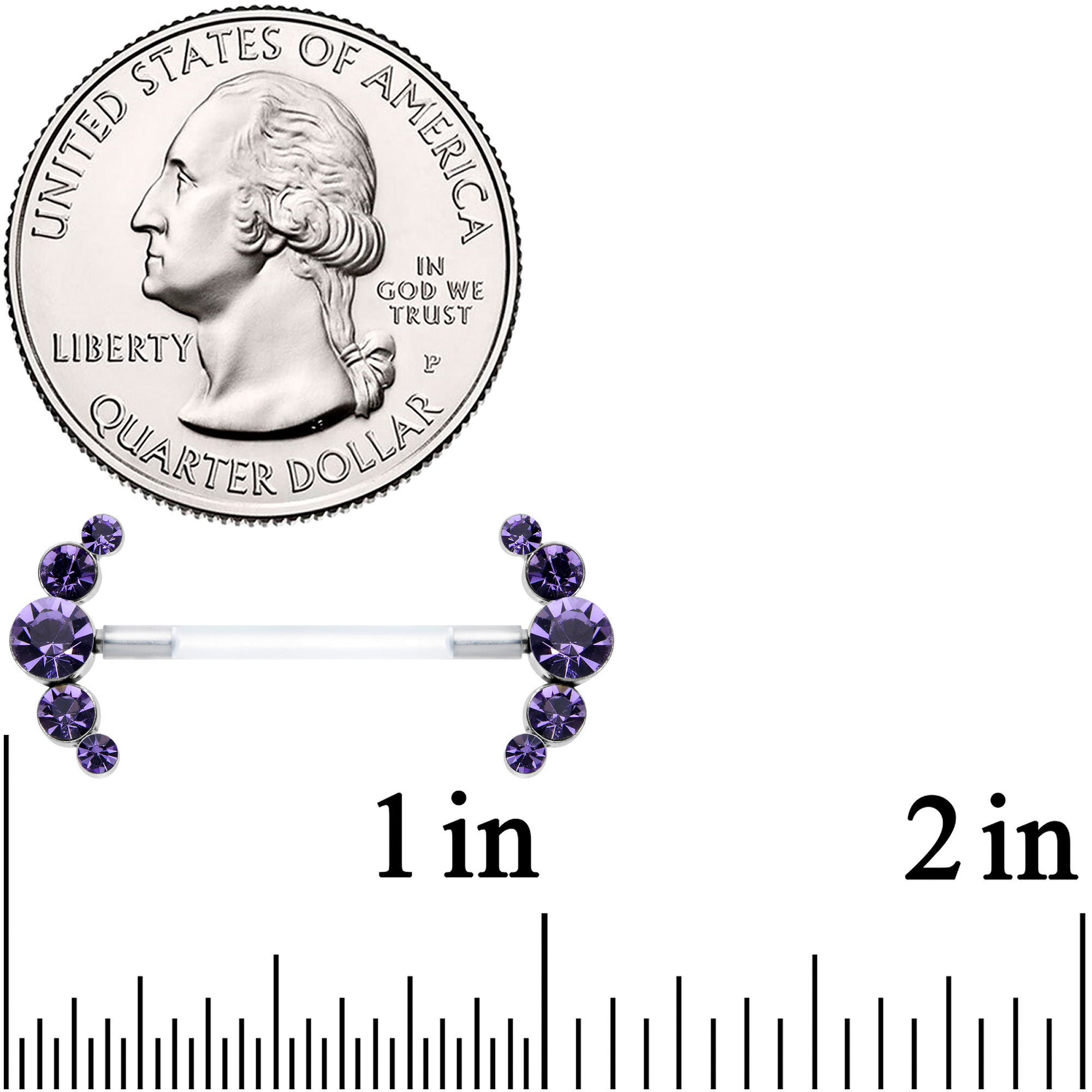 14G 13/16 Purple Gem Bioplast Simple Curve Nipple Ring Set