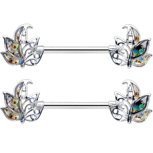 14G 9/16 Multicolor Openwork Autumn Leaf Barbell Nipple Ring Set