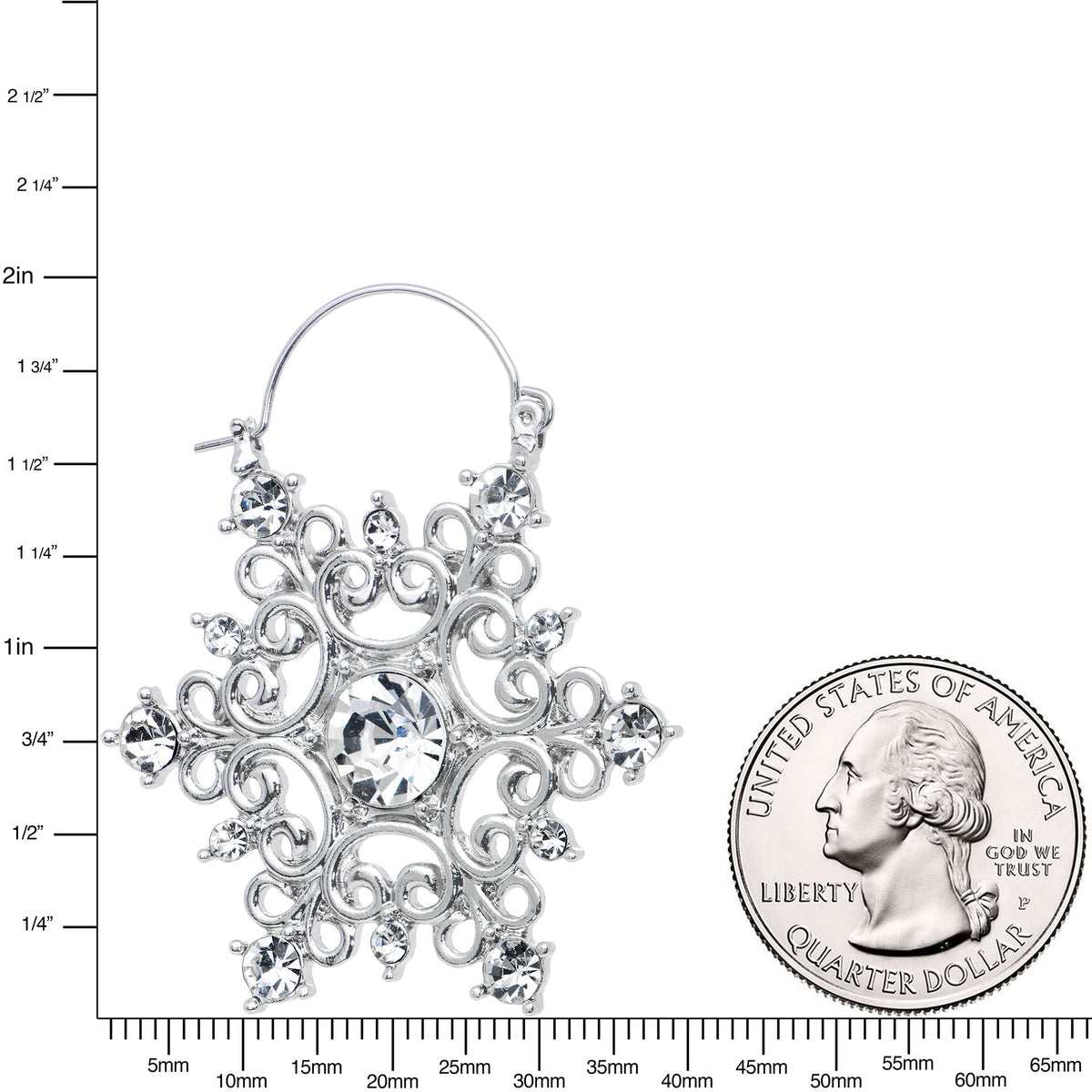 Clear Gem Festive Fancy Snowflake Christmas Tunnel Plug Earrings