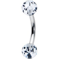 16G 1/4 Clear Black Glitter Ends Rook Curved Barbell