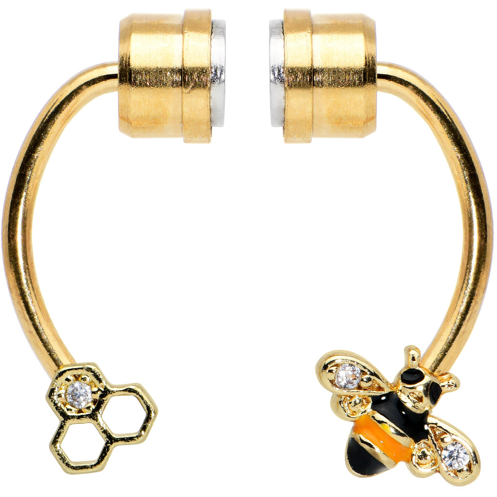 Clear Gem Bee Hive Gold Tone Non Pierced Magnetic Clip On Fake Septum Ring