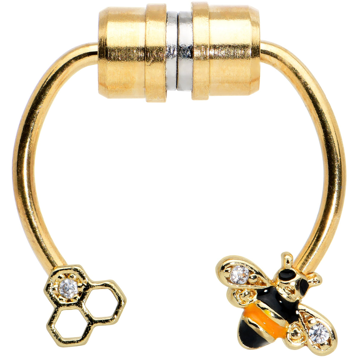 Clear Gem Bee Hive Gold Tone Non Pierced Magnetic Clip On Fake Septum Ring