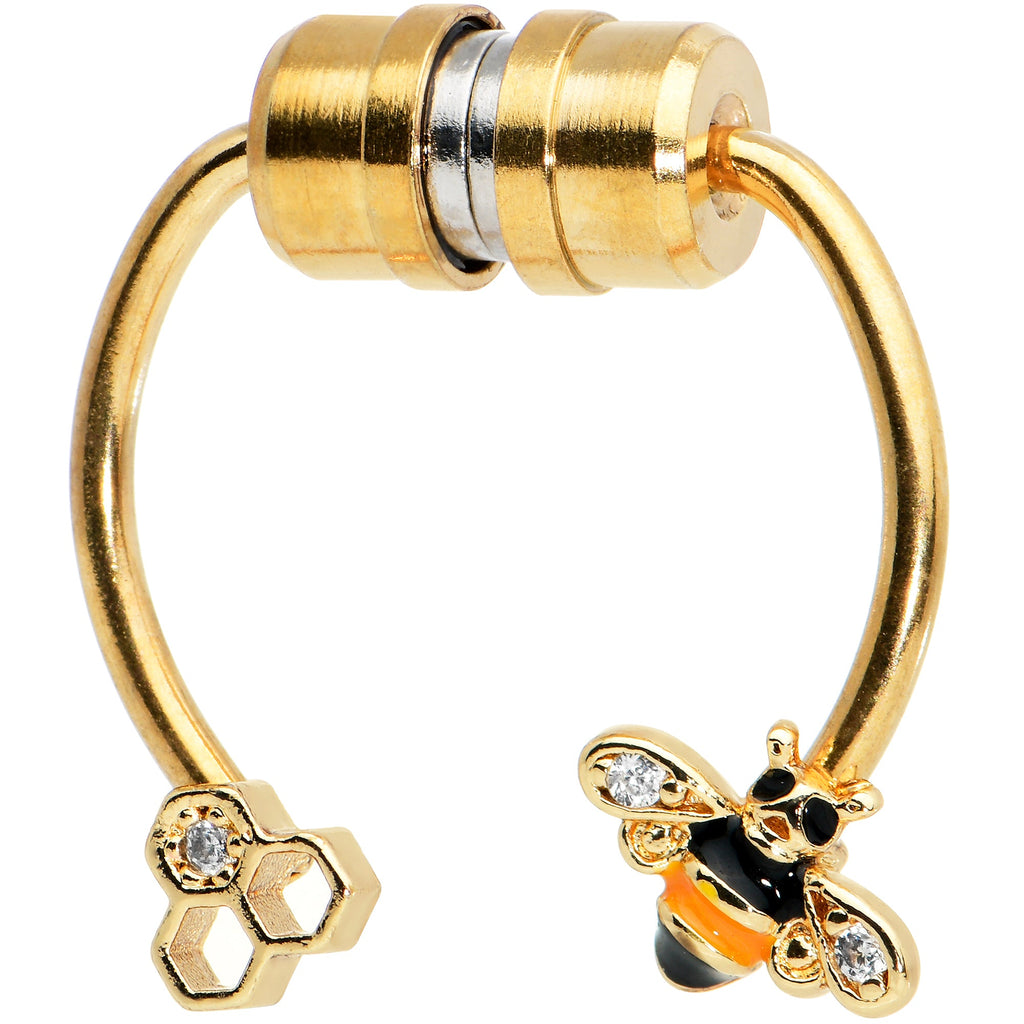 Clear Gem Bee Hive Gold Tone Non Pierced Magnetic Clip On Fake Septum Ring