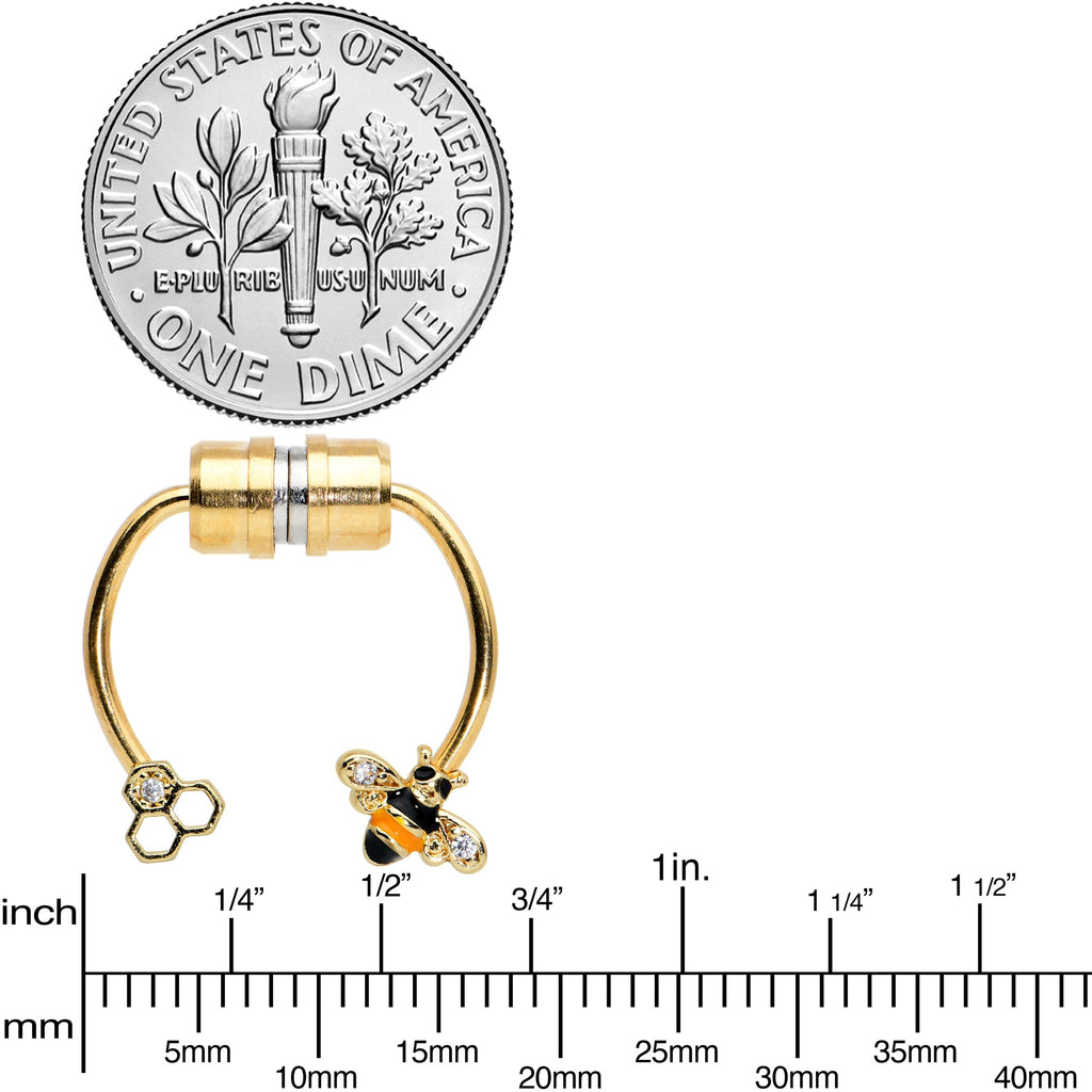Clear Gem Bee Hive Gold Tone Non Pierced Magnetic Clip On Fake Septum Ring