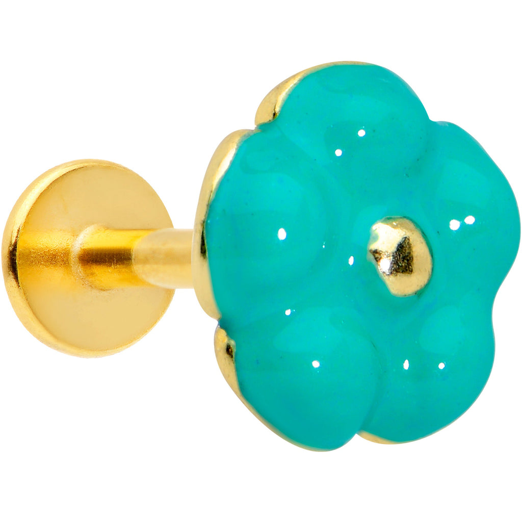16G 1/4 Gold Tone Little Green Flower Labret Monroe Tragus