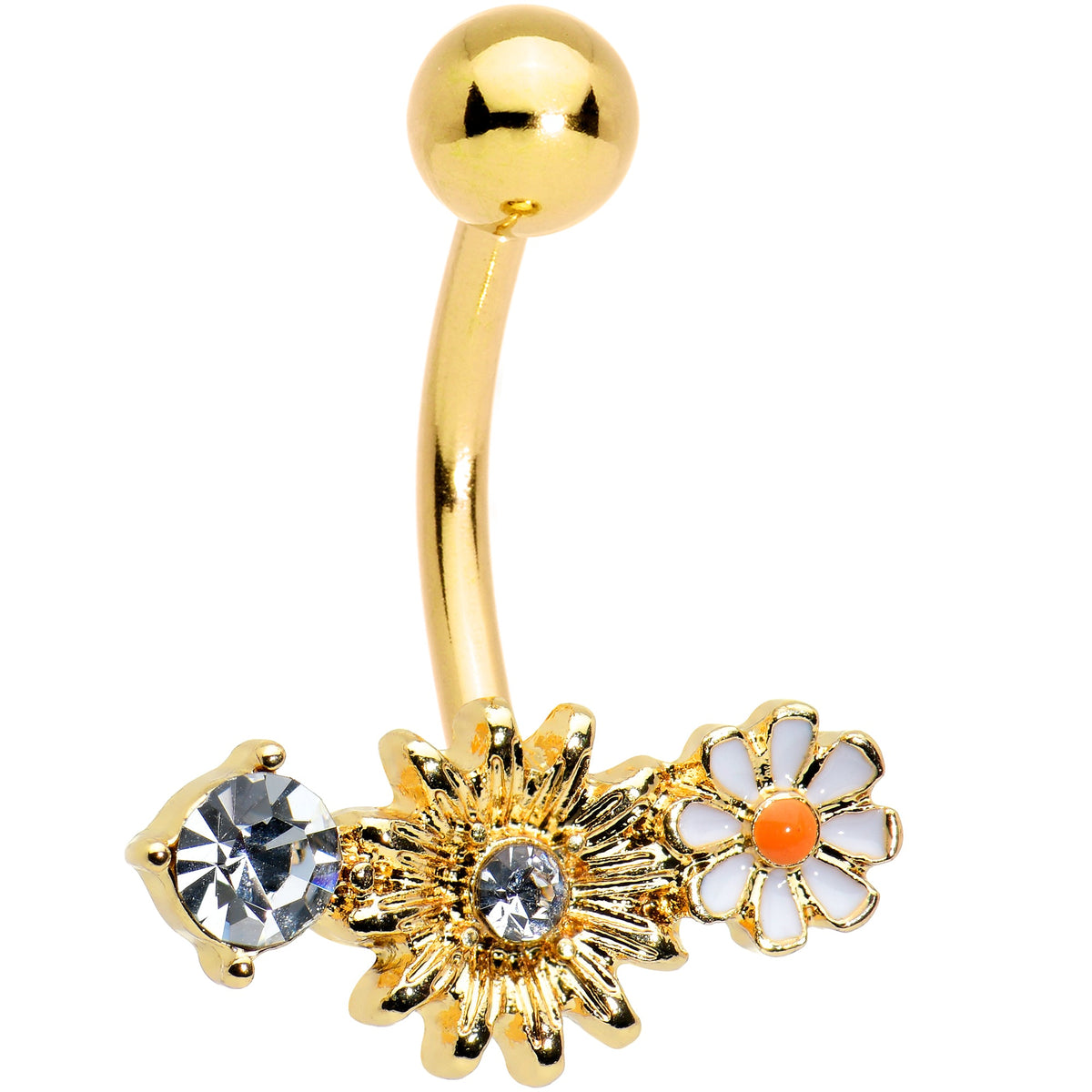 Clear Gem Gold Tone Sunny Day Daisy Flower Belly Ring