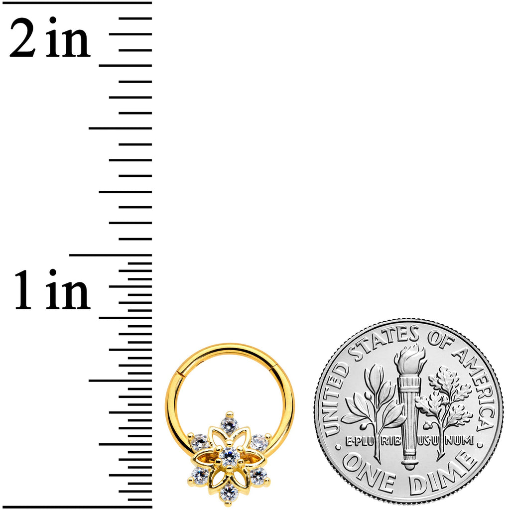 16G 3/8 Clear Gold Tone Flower Snowflake Christmas Hinged Segment Ring