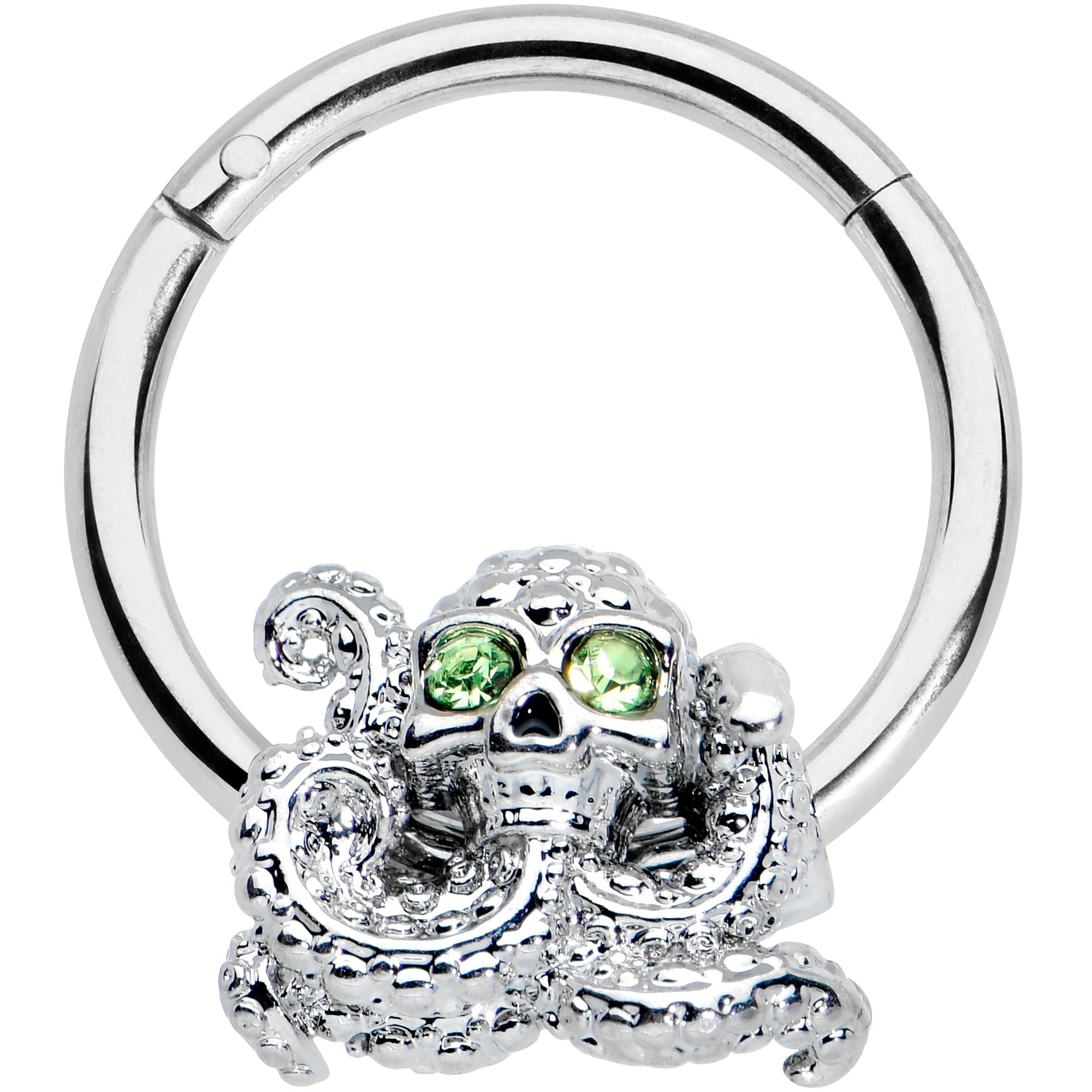 16G 3/8 Green Gem Sunglasses Octopus Hinged Segment Ring