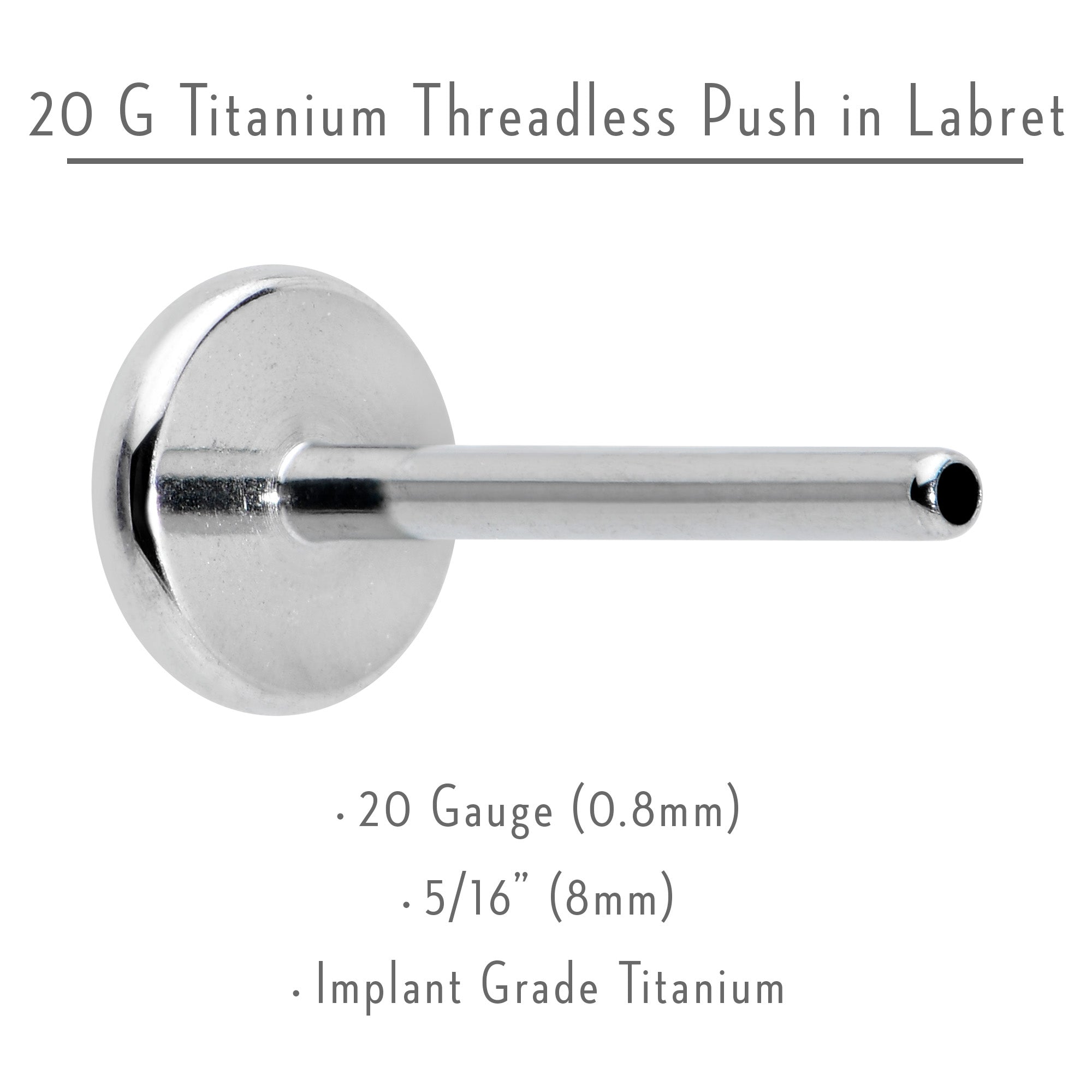 20G 5/16 G23 Titanium Threadless Post Only Labret Tragus Nose