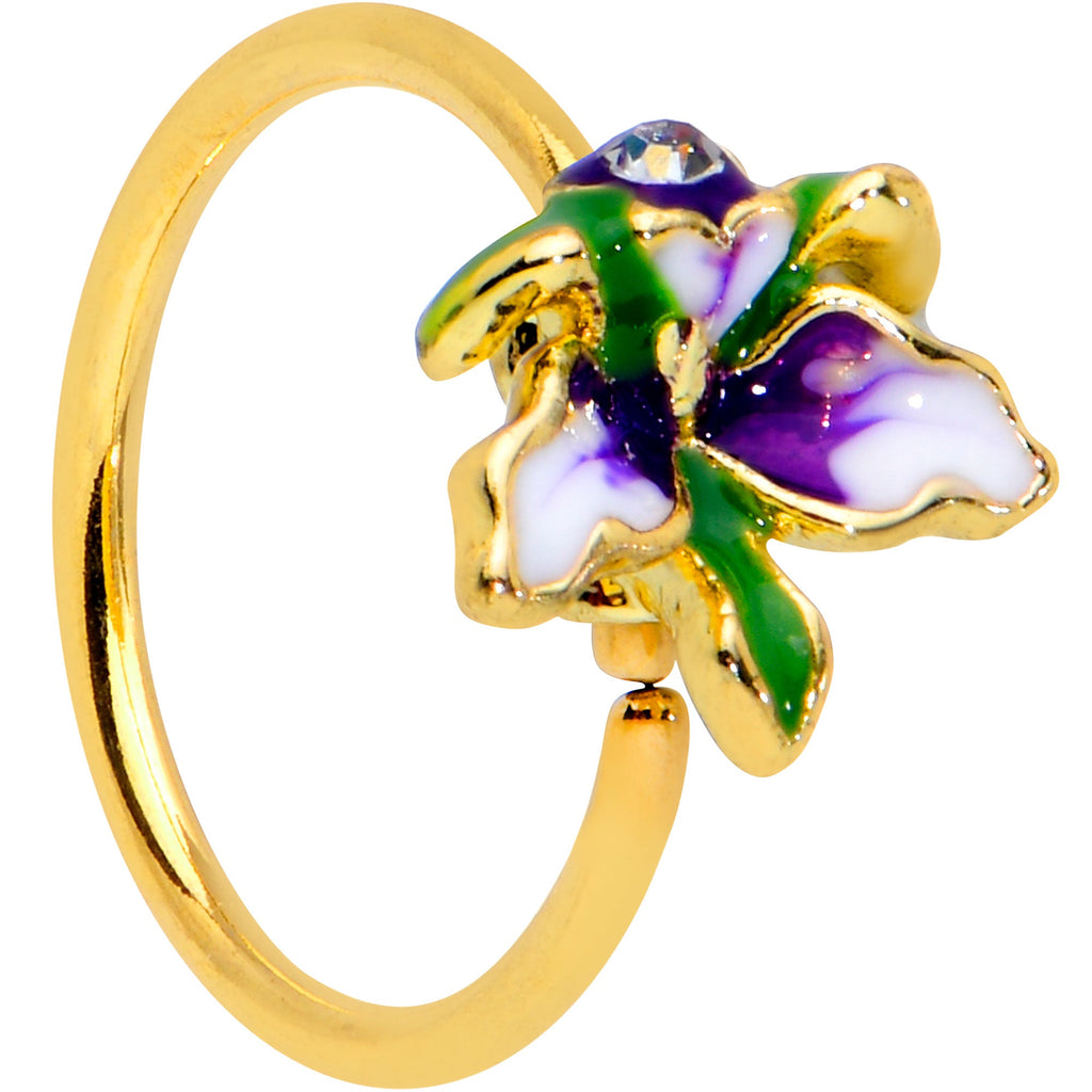 20G 5/16 Clear Gem Gold Tone Iris Flower Nose Hoop