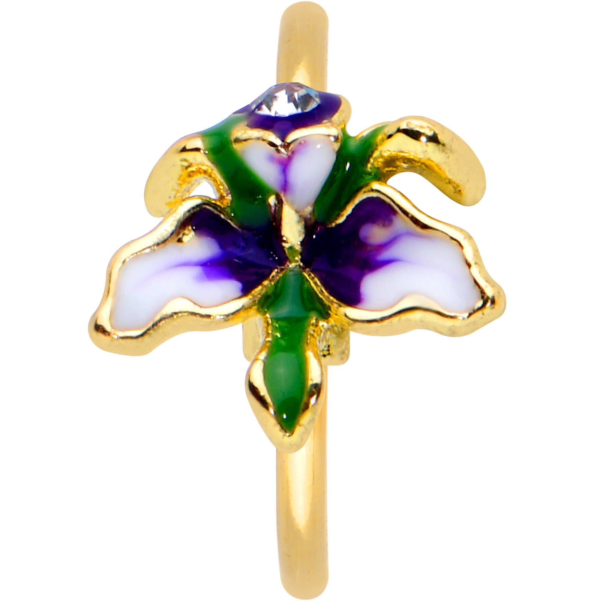 20G 5/16 Clear Gem Gold Tone Iris Flower Nose Hoop