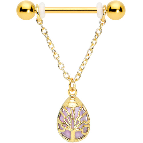 14G 9/16 Amethyst Gold Tone Drop Tree Chain Dangle Nipple Set