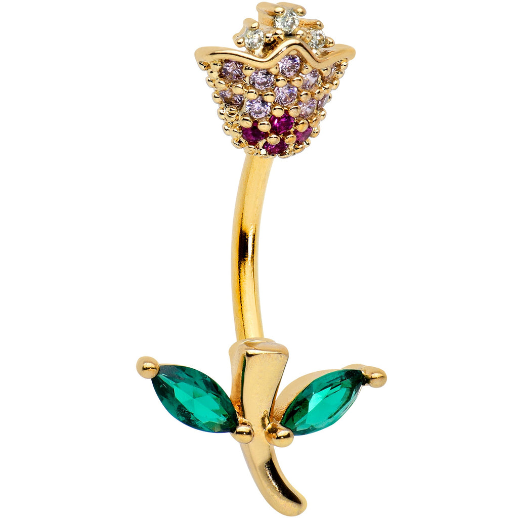 Clear Green Pink Gold Tone Rose Valentines Day Double Mount Belly Ring