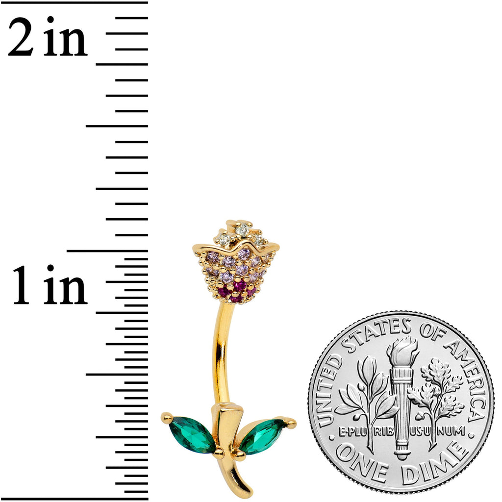 Clear Green Pink Gold Tone Rose Valentines Day Double Mount Belly Ring