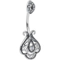 Clear Gem Art Deco Oval Scrollwork Double Mount Belly Ring
