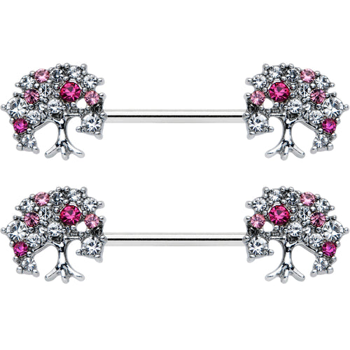 14G 9/16 Clear Pink Gem Luscious Fruit Tree Nipple Ring Set