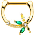 16G 5/16 Clear Green Gem Gold Tone Palm Tree Cartilage Clicker