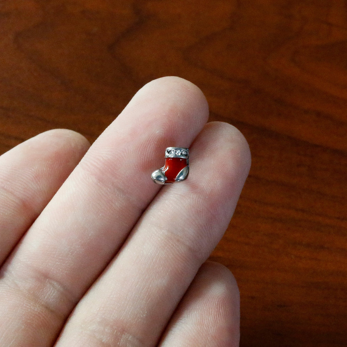 Clear CZ Gem Festive Red Stocking Christmas Barbell Tongue Ring