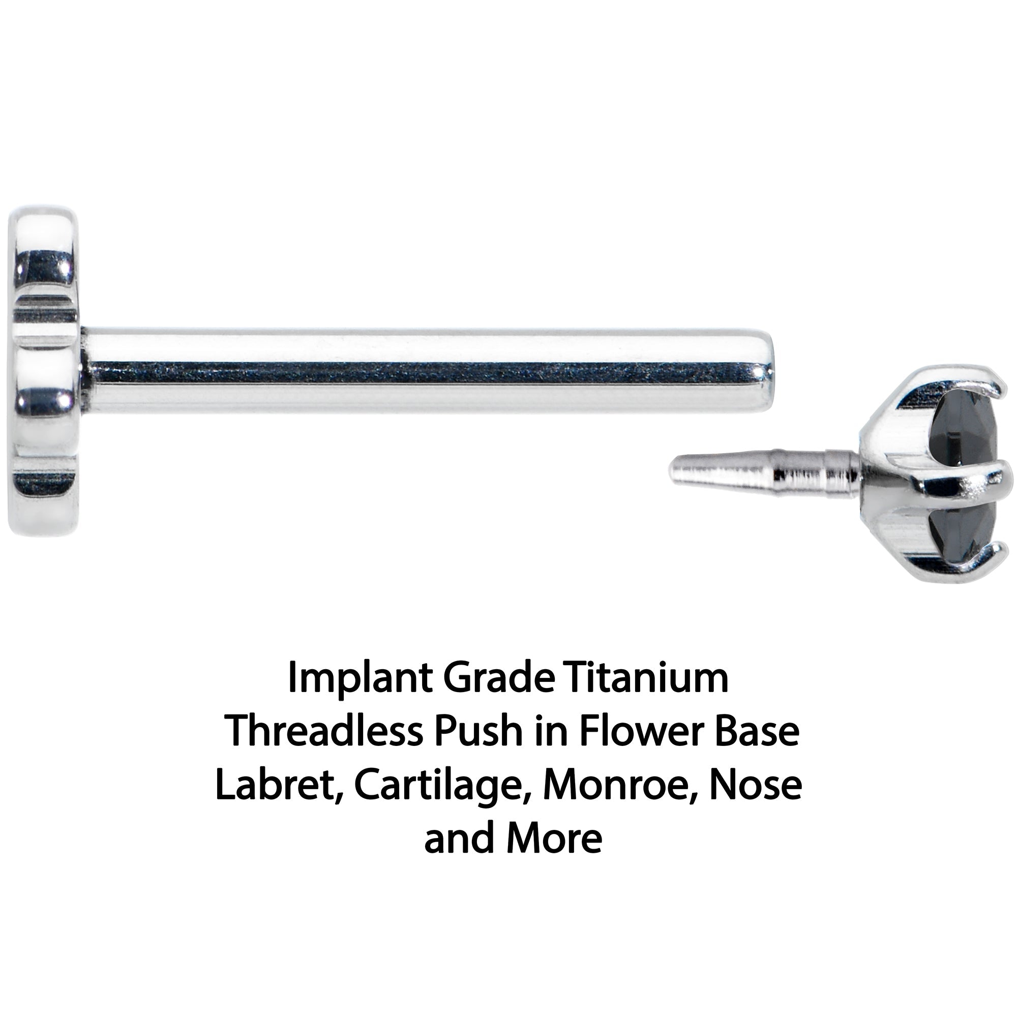 18G 5/16 Black CZ G23 Titanium Threadless Flower Labret Tragus