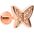 16G 1/4 CZ Gem Rosy Hue Butterfly Internal Thread Labret Tragus