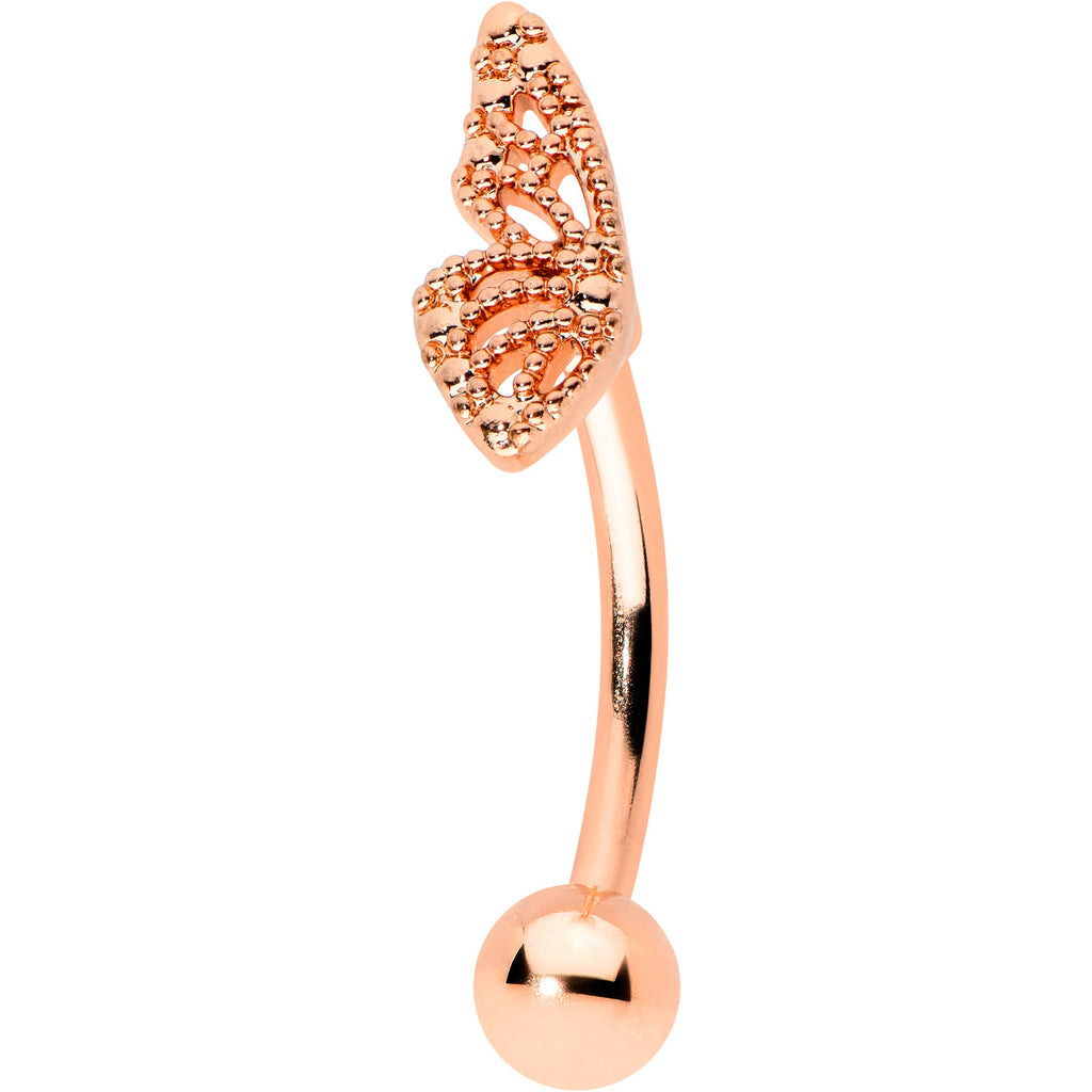 16G 5/16 Rose Gold Tone Textured Wing Curved Eyebrow Ring