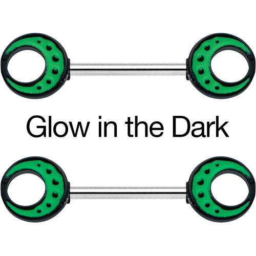 14G 9/16 Deep Green Moon Glow in the Dark Barbell Nipple Ring Set
