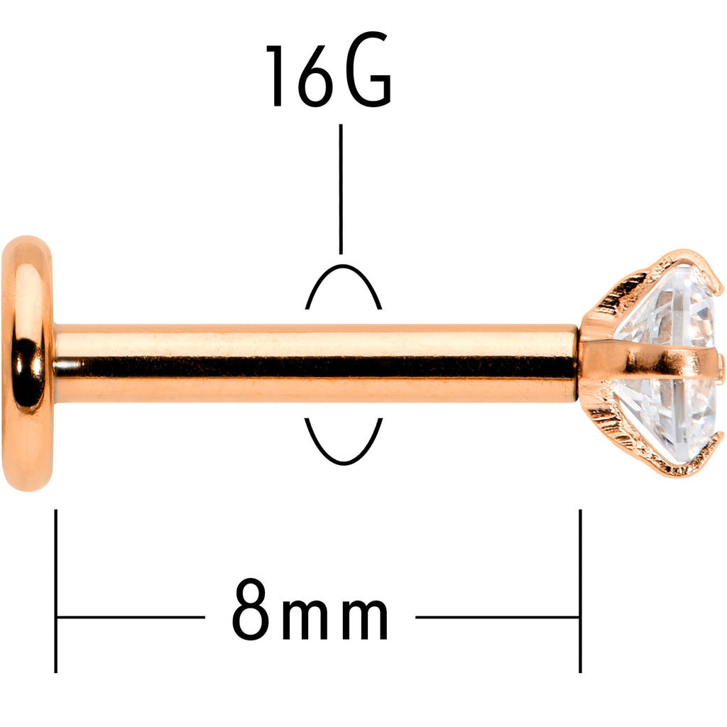16G 5/16 Clear Gem Rosy Tone Round Internal Thread Labret Tragus