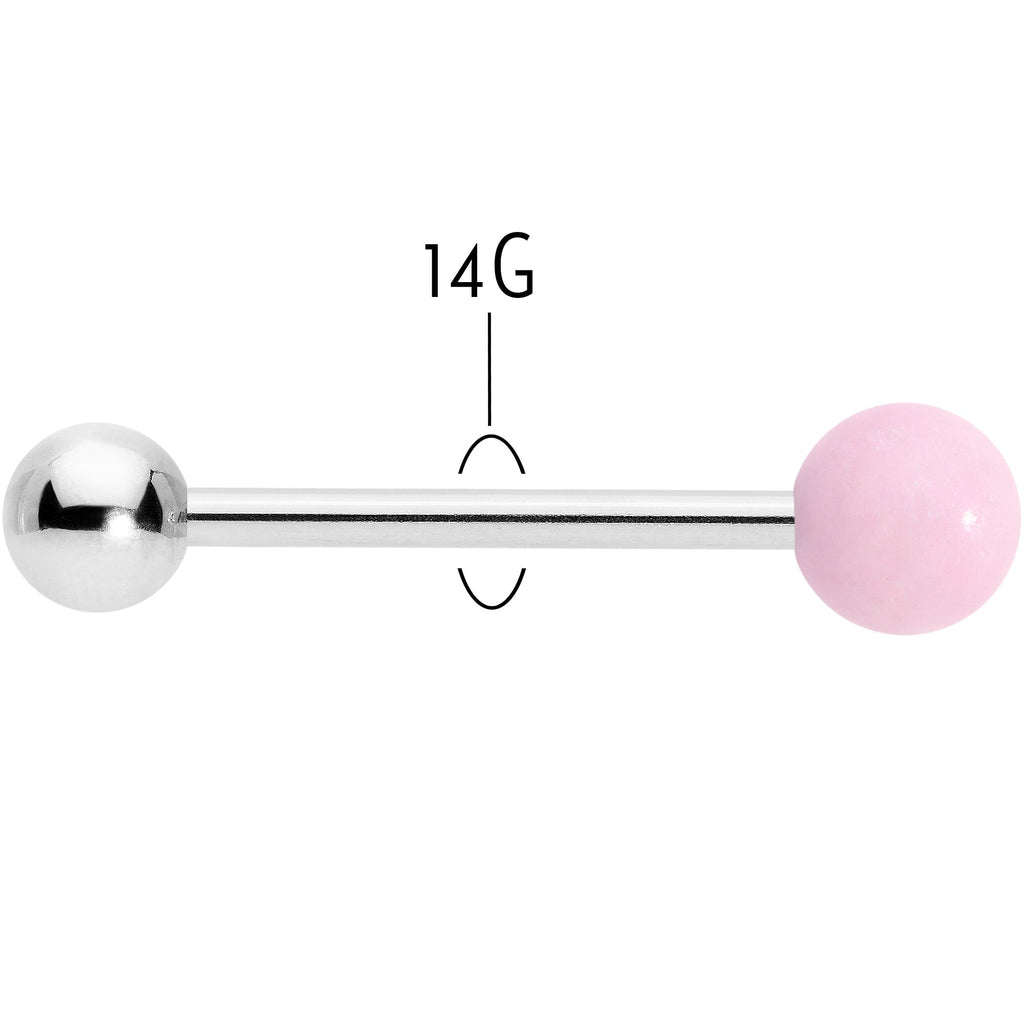 Pink Rose Quartz End Barbell Tongue Ring