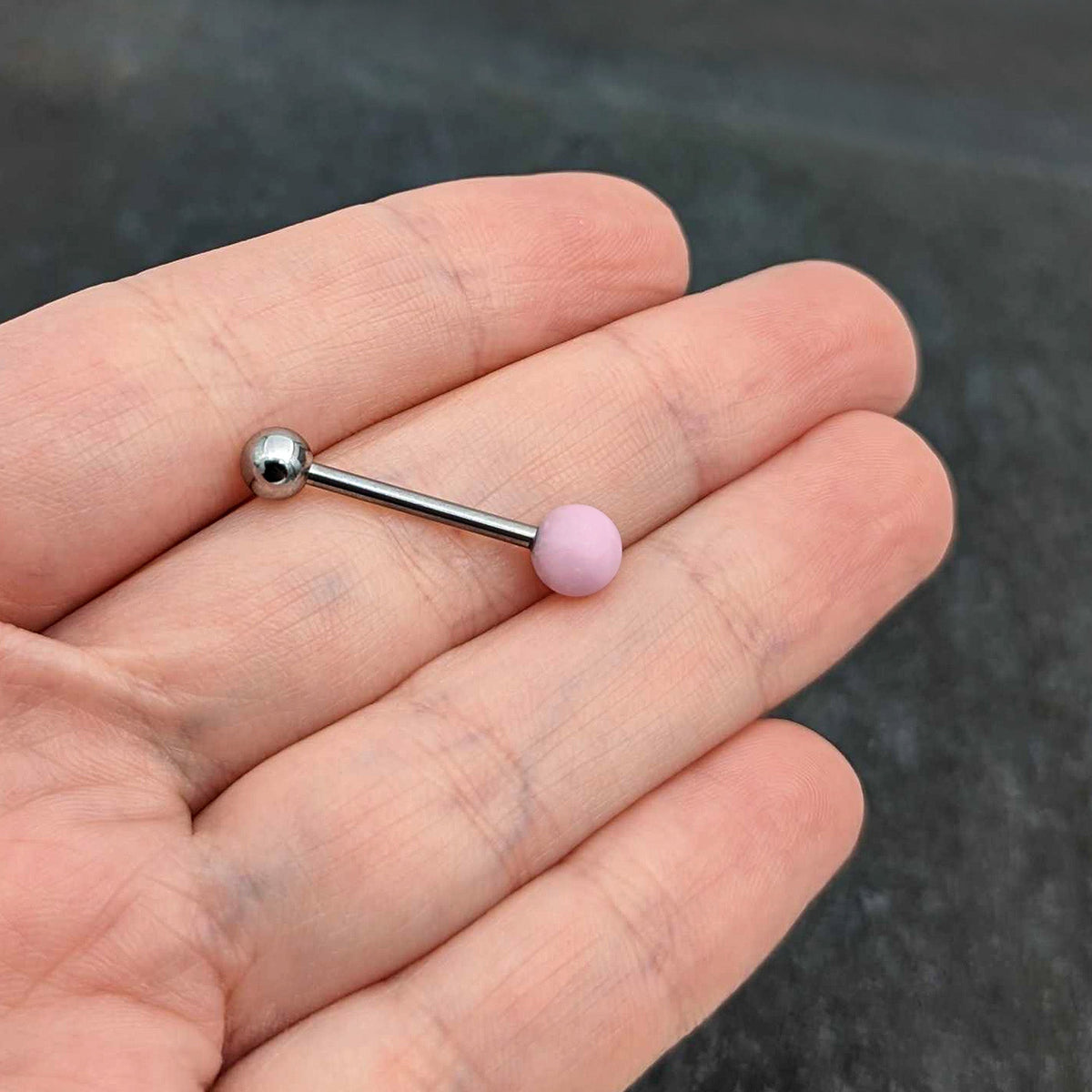 Pink Rose Quartz End Barbell Tongue Ring