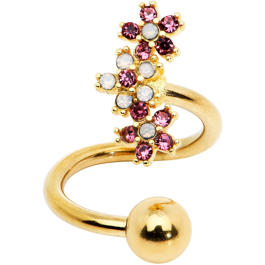 White Faux Opal Gold Tone Bunch Flowers Spiral Twister Belly Ring