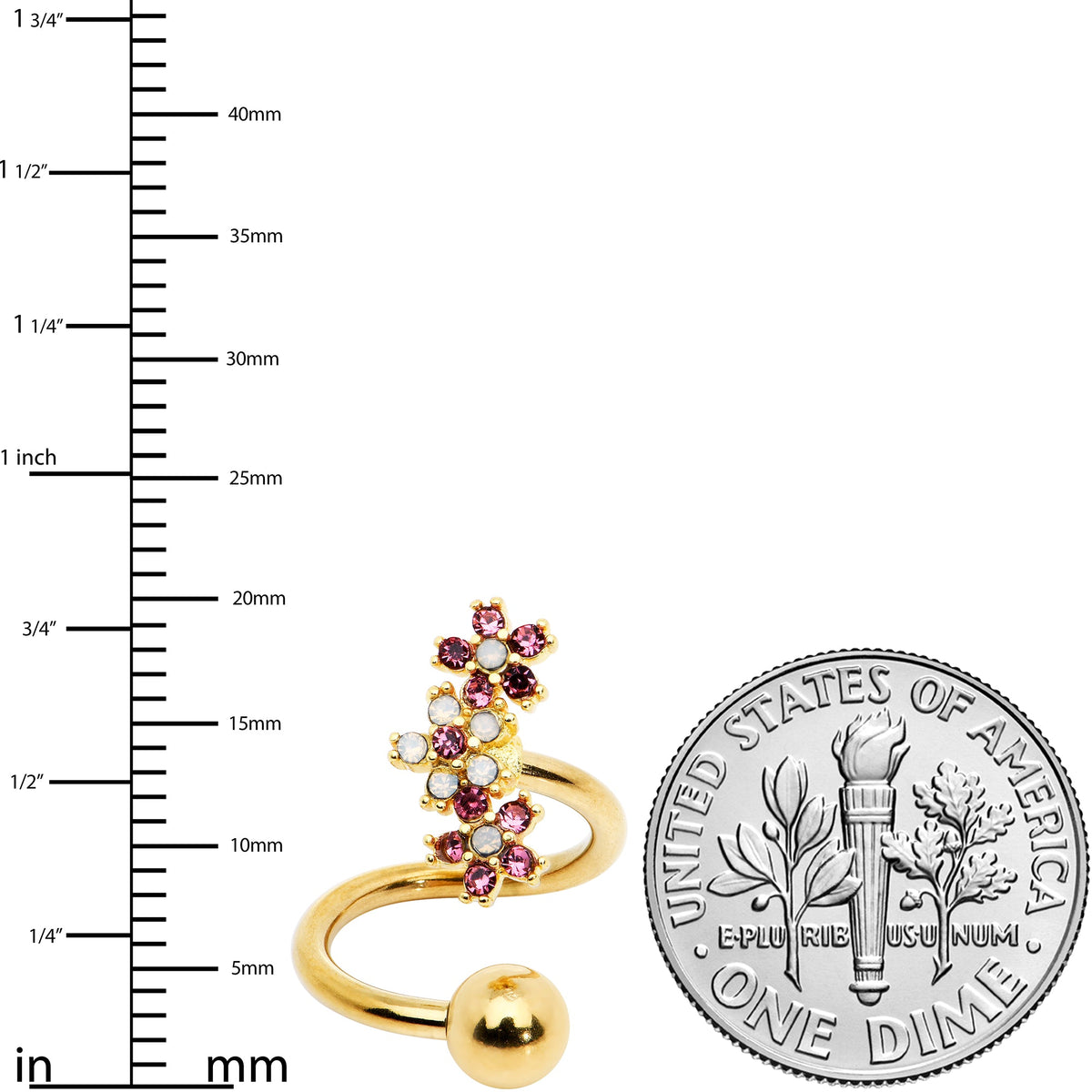 White Faux Opal Gold Tone Bunch Flowers Spiral Twister Belly Ring