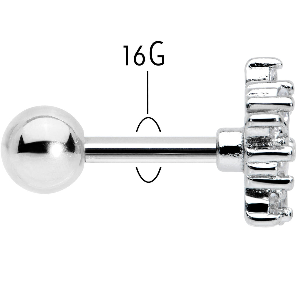 16G 1/4 Clear CZ Gem Floral Burst Cartilage Tragus Earring