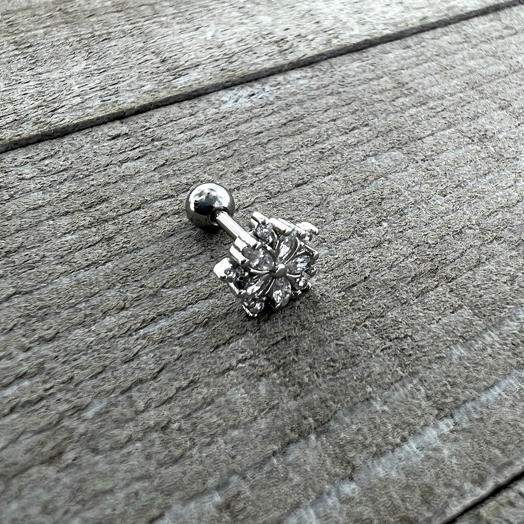 16G 1/4 Clear CZ Gem Floral Burst Cartilage Tragus Earring