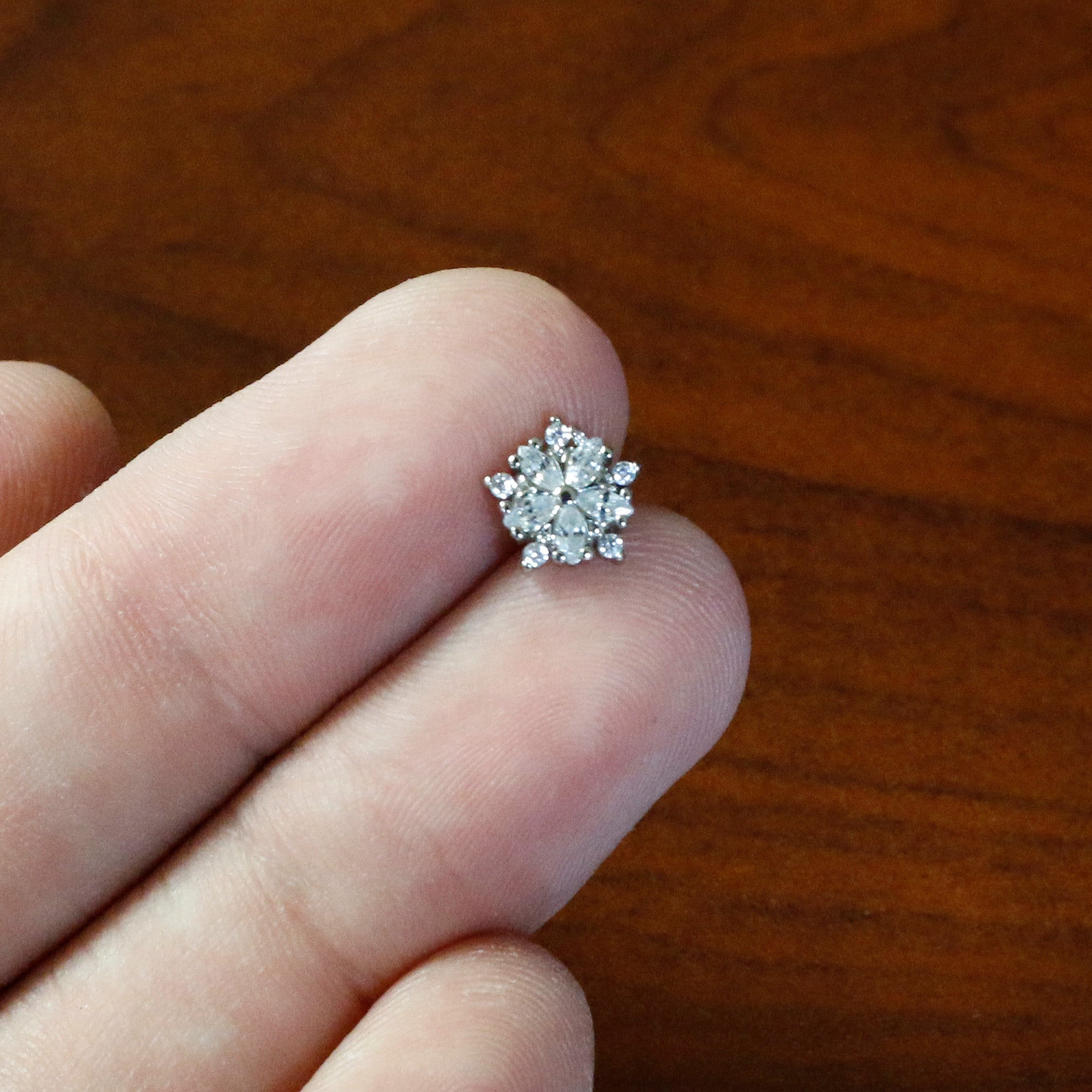 16G 1/4 Clear CZ Gem Floral Burst Cartilage Tragus Earring