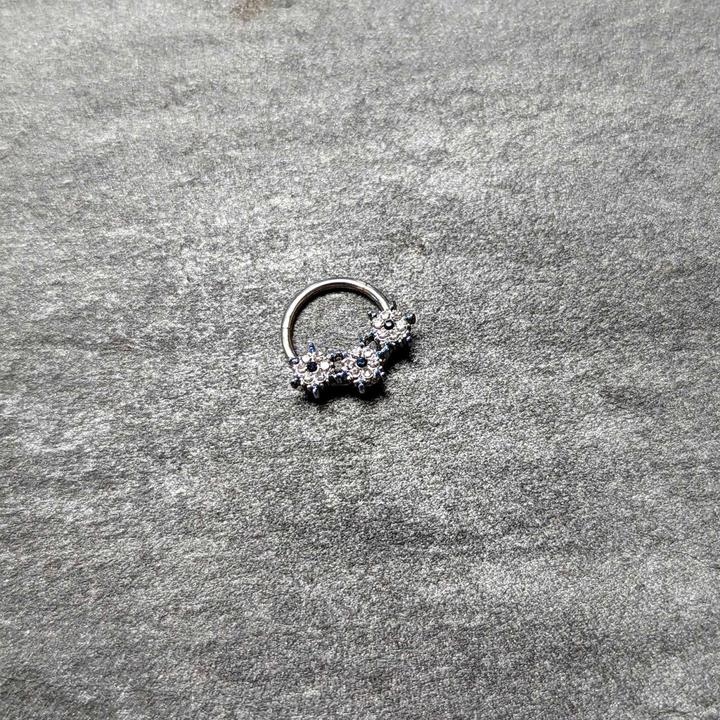 16G 3/8 Clear Blue Gem Festive Trio Snowflake Hinged Segment Ring