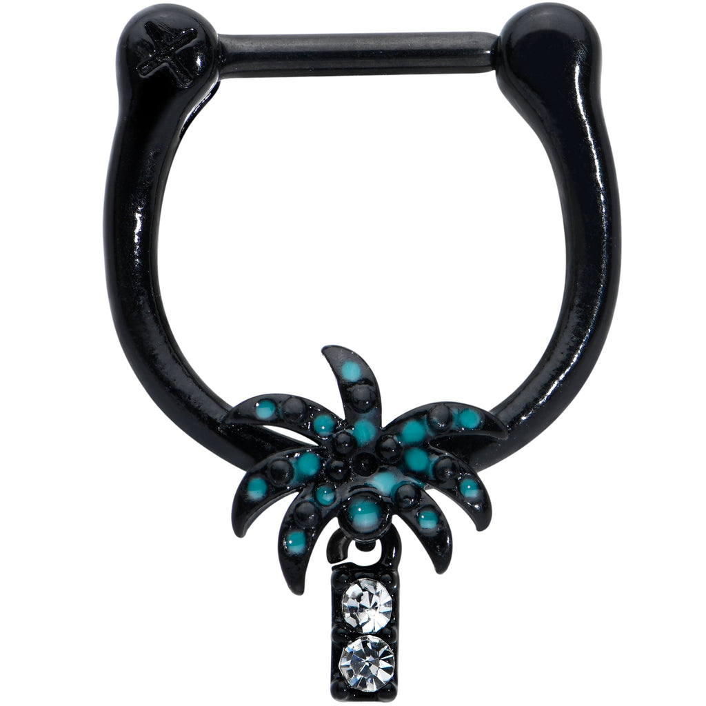 16G 5/16 Clear Gem Black Night Palm Tree Dangle Cartilage Clicker