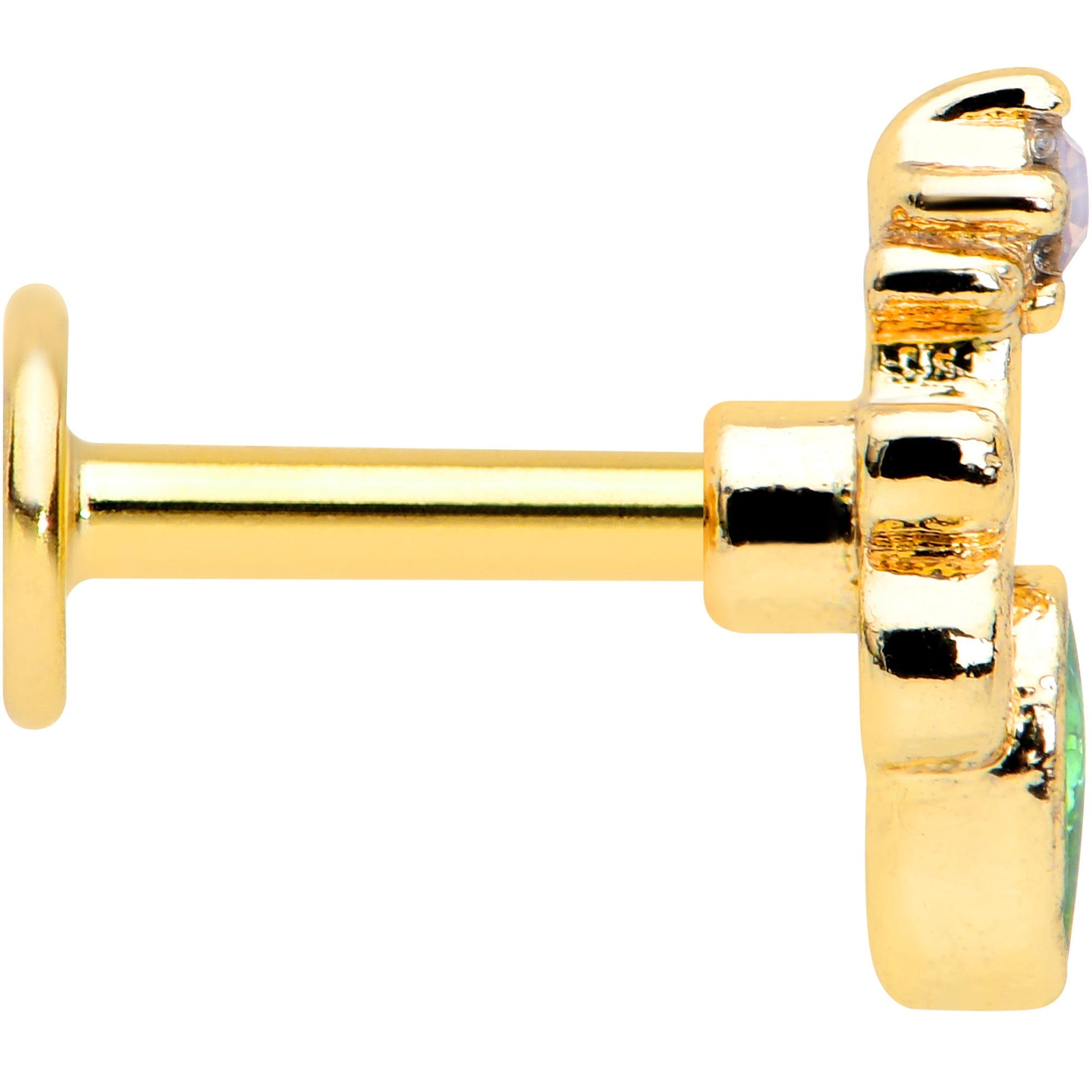16G 1/4 Green Gem Gold Tone Shades of Spring Labret