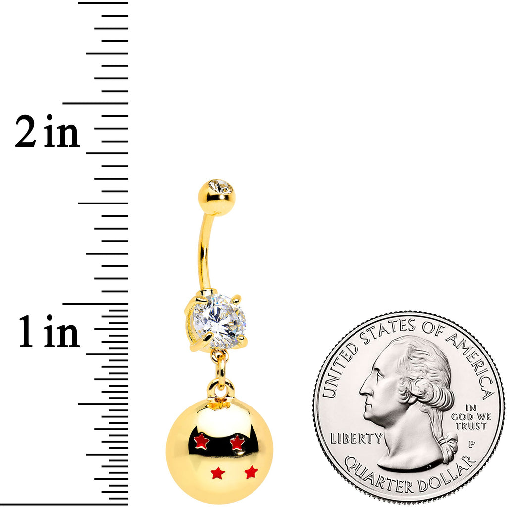 Licensed Dragonball Z Clear CZ Gem Gold Hue Starball Dangle Belly Ring
