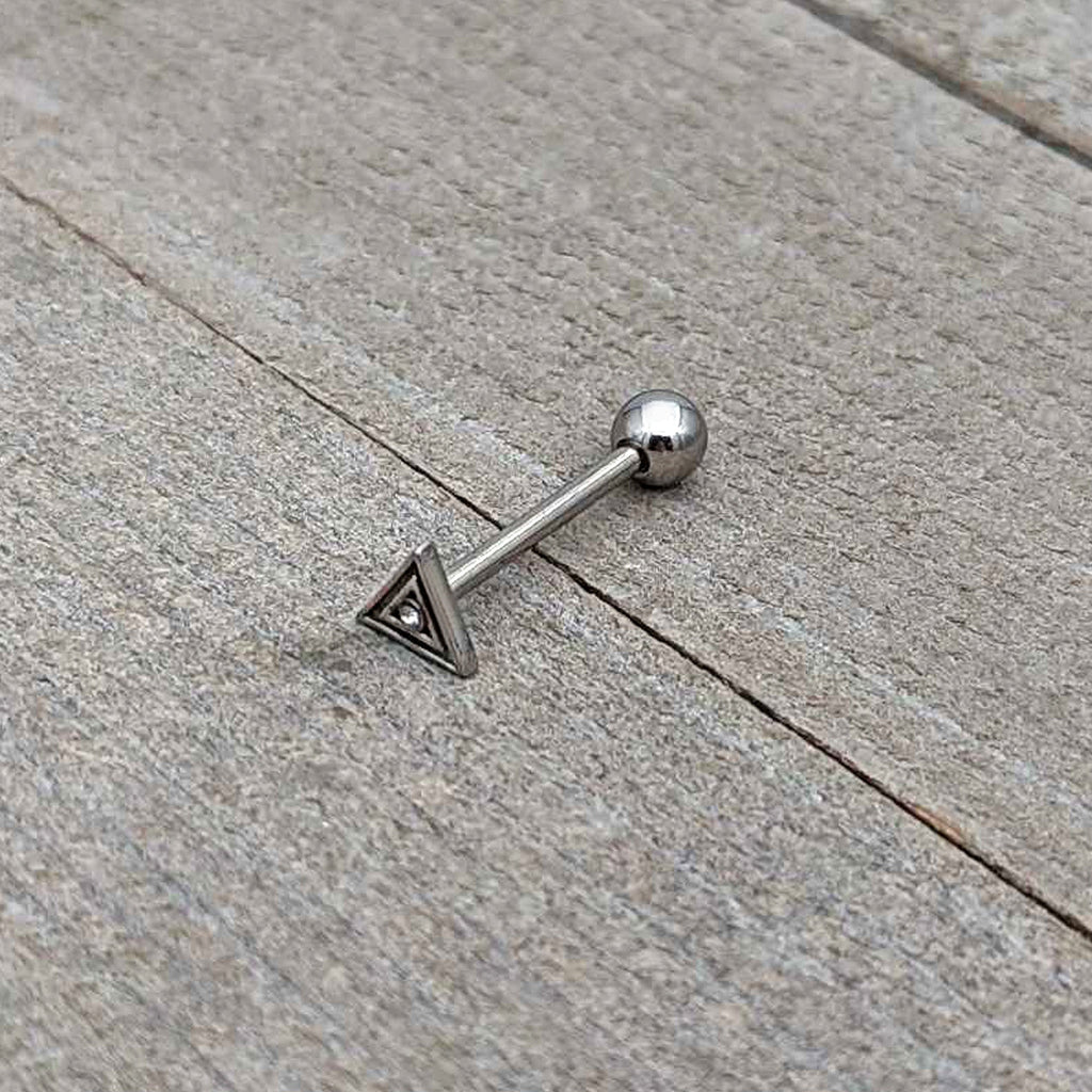 Clear Gem Double Triangle Barbell Tongue Ring