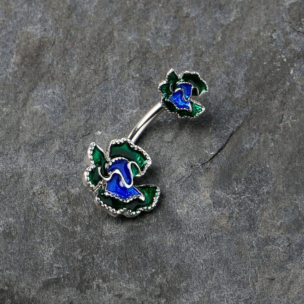 Spring Flower Green Blue Double Mount Belly Ring
