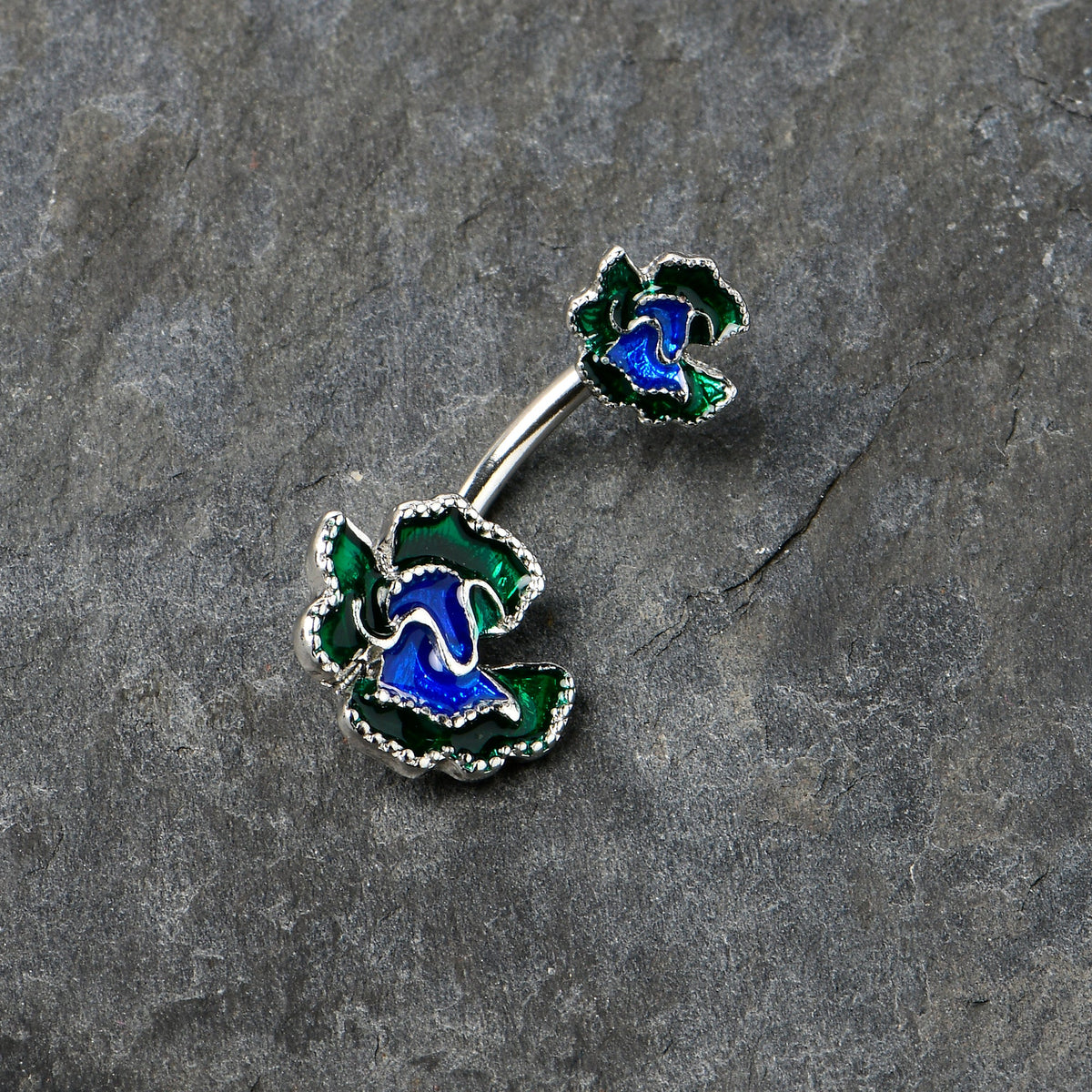 Spring Flower Green Blue Double Mount Belly Ring