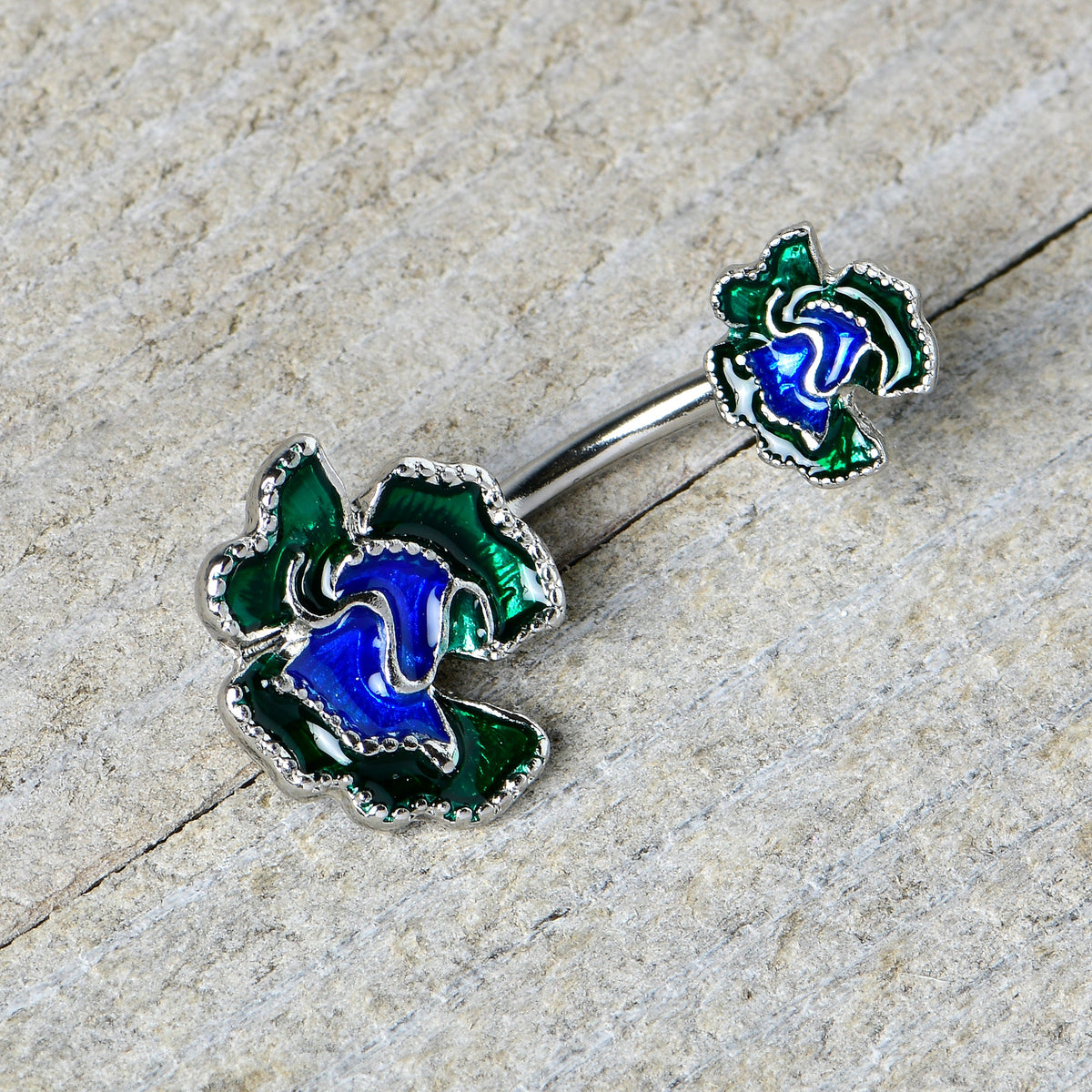 Spring Flower Green Blue Double Mount Belly Ring