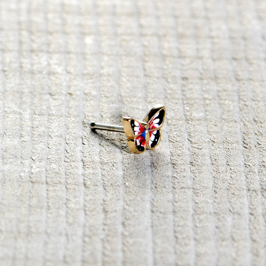 20G 1/4 Red Blue White Butterfly Nose Bone