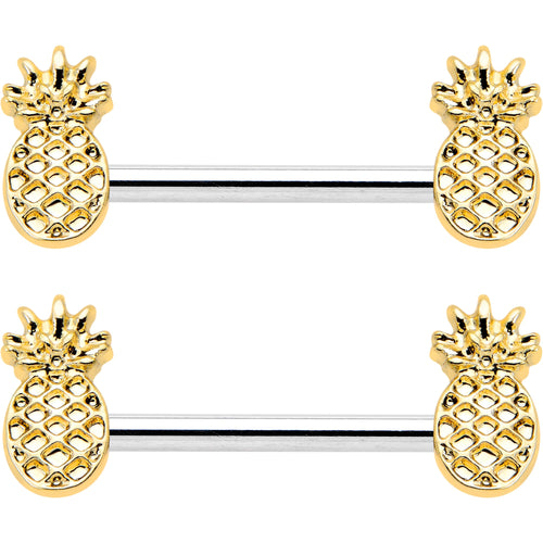 14G 9/16 Lacy Golden Pineapples Barbell Nipple Ring Set