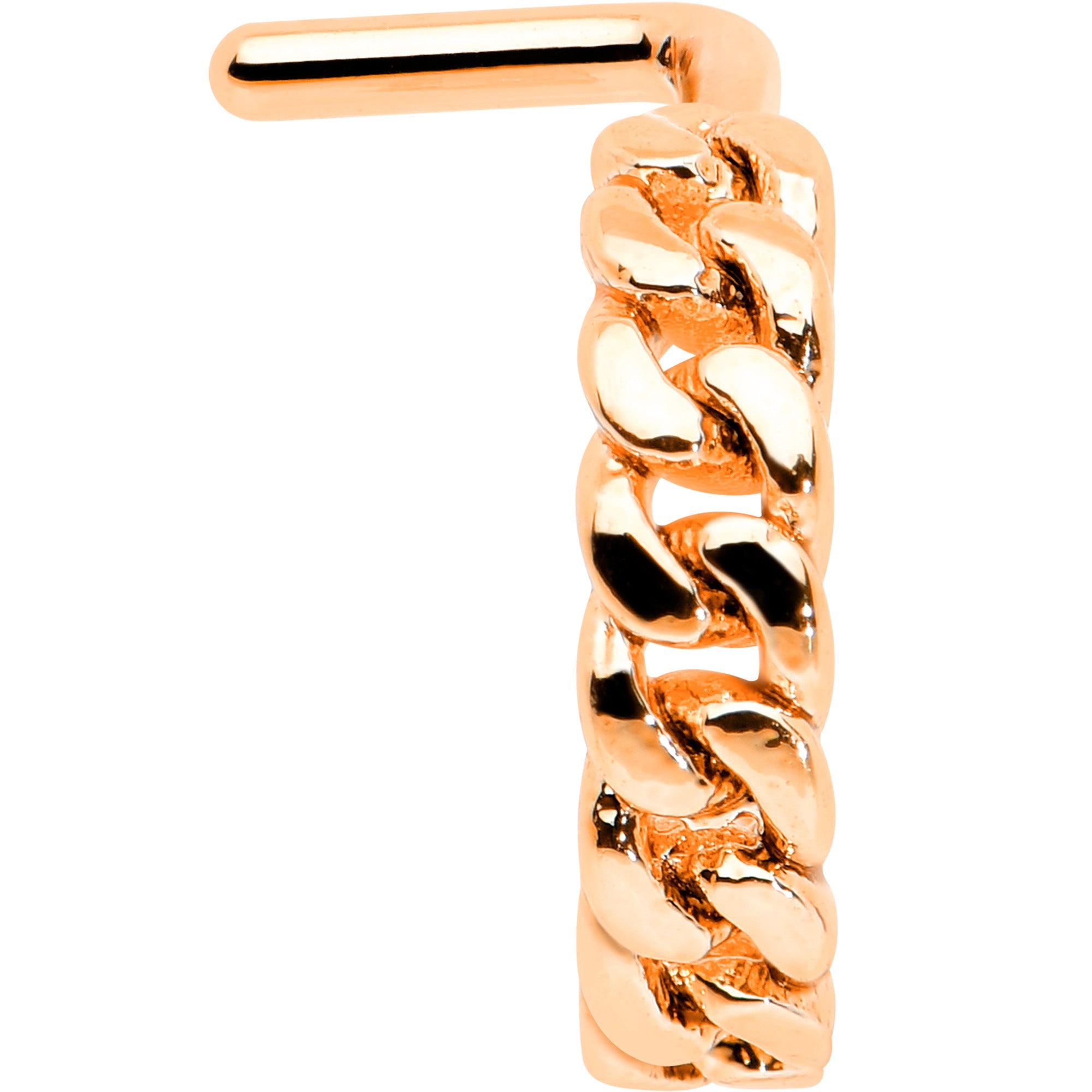 20G 1/4 Rose Gold Tone Loving Links Faux Hoop L Shaped Nose Ring