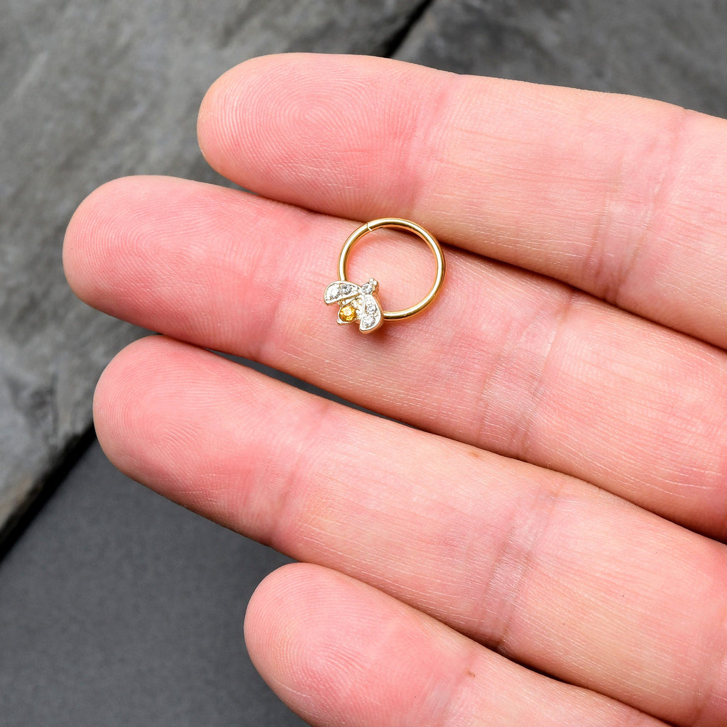 16G 3/8 Yellow Gem Gold Tone Fashion Winged Bug Hinged Segment Ring