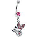 Pink Gem Butterflies Tiny Flower Dangle Belly Ring